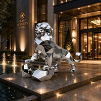 Sculpture cinétique de lion en acier inoxydable poli de luxe pour les espaces publics et les places d'entreprise, sculptures d'extérieur en acier inoxydable