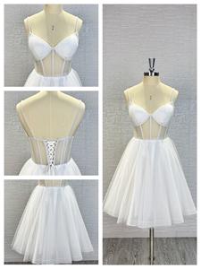 Vestidos de Noche modernos para mujer, vestidos de fiesta sexis sin mangas hasta la rodilla, cuello en V, Top de gasa, corsé, falda de graduación Natural - Product Image 5