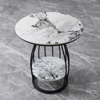 Table d'appoint moderne en marbre de luxe léger, table ronde à double niveau, petite table basse créative de style nordique