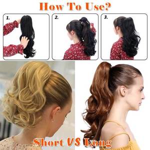 Extensions de cheveux synthétiques en fibre haute température résistantes à la chaleur, postiches à pince pour queue de cheval, vente en gros - Product Image 6
