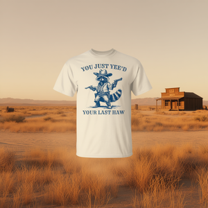 Camiseta vintage de Cowboy Raccoon con estampado gráfico You Just Yee'd Your Last Haw - Product Image 3