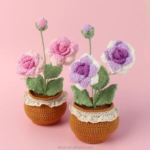 Flor de Rosa Tejida a Crochet con Hilo de Lana, Planta Artificial en Maceta, Decoración para el Hogar, Regalo para el Día de la Madre, Maestras, Graduación/Navidad - Product Image 1