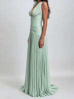 Robe longue élégante Joydressing vert sauge à col halter, sexy, froncée, en mousseline plissée, pour soirées et fêtes, vente en gros, sur mesure