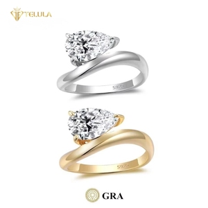 Anillo de compromiso de moissanita Telula con forma elegante, talla 3ct, engaste solitario, oro S925, moissanita tipo diamante - Product Image 1