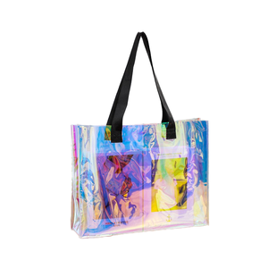 Iridecent กระเป๋าโท้ทสะพายไหล่ชายหาดใสแบบใช้ซ้ำได้ถุงช้อปปิ้งโฮโลแกรมเงางาม - Product Image 1