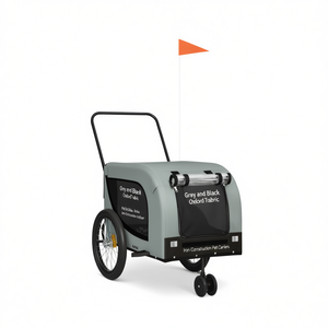 Remorque de vélo pour animaux de compagnie en tissu Oxford gris, structure en fer avec roues, transporteur pour animaux, utilisation en extérieur - Product Image 1