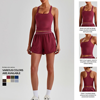 Ensemble de yoga pour femmes, haut court sans manches à bretelles, short à taille élastique, léger, respirant, séchage rapide, tenue de sport 2 pièces
