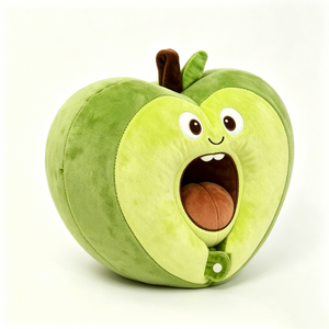 Peluche de manzana verde, peluche de fruta de dibujos animados, almohada de manzana, peluche de manzana partida, cojín de comida novedoso - Product Image 3