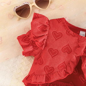 婴儿服装套装 2026 夏季幼儿女孩红色短款上衣 + 蕾丝蝴蝶结薄纱无袖连衣裙 2 件套 - Product Image 4