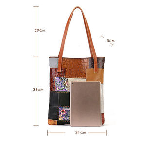Sac à main AndoBag pour femmes, sac fourre-tout rétro avec surpiqûres contrastées, en cuir de vache véritable, sac à bandoulière simple pour les trajets quotidiens, 1972 - Product Image 4