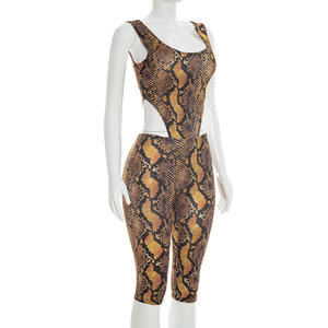 Viviblook J26ST076 Conjunto de verano para mujer, mono con estampado de serpiente y cuello cuadrado, pantalones cortos, conjunto de dos piezas - Product Image 4