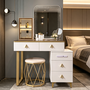 Modern Makeup Vanity <b>With</b> Lighted Mirror Storage <b>Drawers</b> Bedroom <b>Dressing</b> <b>Table</b> <b>With</b> Stool - Product Image 5