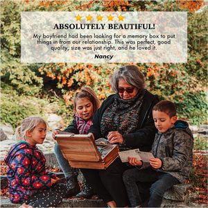 Caja de recuerdo de memoria-Caja de madera grande con tapa con bisagras-Caja de almacenamiento de madera decorativa rústica con forro de cuero de gamuza - Product Image 5