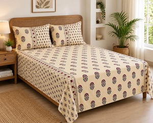 Solid Bedsheets Cream Floral Cotton Bedsheet Set King <b>Bed</b> Sheet 102 x 102 Soft Cotton Bedding with 2 Pillow Covers - Product Image 5