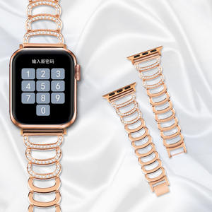 Di lusso in acciaio inox metallizzato cinturino in diamante per Iwatch serie 7 8 <span class=keywords><strong>Band</strong></span> per Iwatch 38 40 41 42 44 45MM braccialetto - Product Image 1