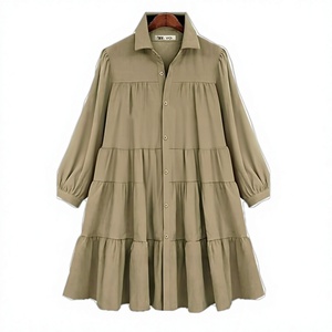 Robe chemise à manches longues de style mode de haute qualité, décontractée, en crêpe 100% coton, infroissable et respirante - Product Image 1
