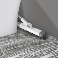 Brosse à récurer les sols en plastique 2 en 1 avec long manche pour nettoyer les carreaux de salle de bain et raclette