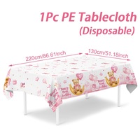 Nappe de fête d'anniversaire en plastique PE jetable, imperméable, anti-taches, motif ours de dessin animé, pour le 1er anniversaire