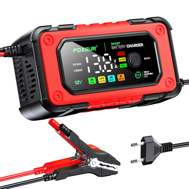 12V 6A Car Battery Charger Smart Multiple Protection AGM Lithium Iron Lead-acid Charger for Car SUV RV Motorcycle Truck