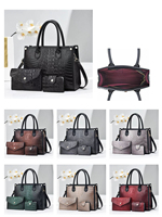 Damen Krokodilmuster PU-Leder Handtaschen-Set 3-teilig Schultertasche Große Kapazität Shopper Geldbörse Kartenhalter Mama-Tasche