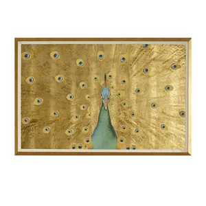 कस्टम हाथ चित्रित ब्लू मयूर सोने तेल चित्रकला पर पंख कला कैनवास पेंटिंग