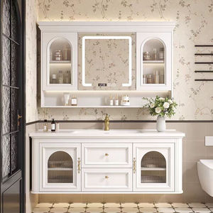 French retro makeup bathroom cabinet combination hand washing smart wash <b>table</b> ceramic integrated wash basin - Product Image 3