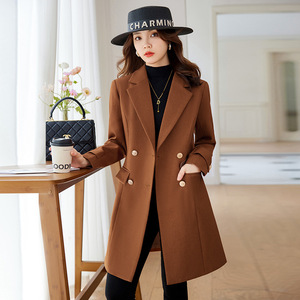 Apricot Women's Trench Coat Mid Length Slim Fit Warm Keeper Autumn Winter Professional Coat - Product Image 1