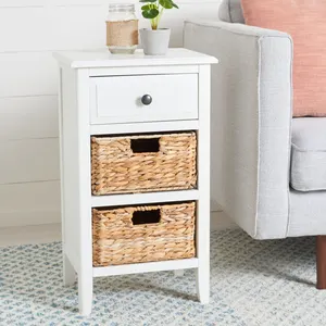 Rattan Drawers Modern Narrow White Bedside Cabinet Nightstand Night Stand End Side Table Bedroom Furniture