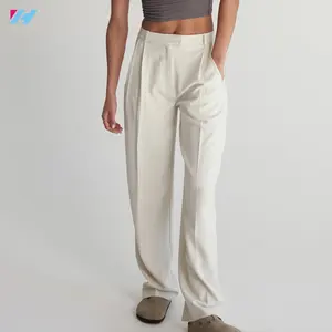 Pantalones DE TRABAJO elegantes de cintura alta personalizados para mujer, pantalones de pierna ancha para mujer