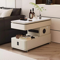Table d'appoint de canapé moderne et intelligente avec roulettes, 2 tiroirs, station de charge, bureau pour ordinateur portable, plateau en verre noir pour appartement et salle à manger