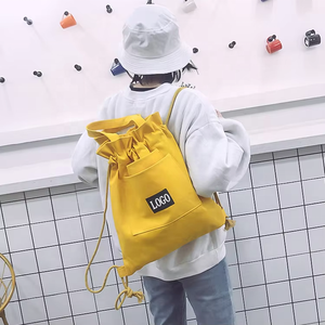 Großhandel einfarbiges Design recycelte Reise benutzer definierte Logo Baumwolle Leinwand String Kordel zug Einkaufstasche Rucksack - Product Image 3