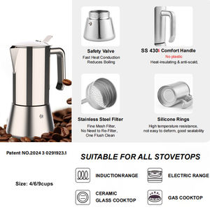 इमोजी प्रीमियम गुणवत्ता पूर्ण स्टेनलेस स्टील मोका पॉट 6 कप स्टोवटॉप एस्प्रेसो कॉफी निर्माता, इंडक्शन के लिए मोचा पॉट - Product Image 4