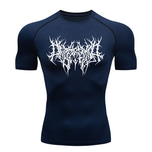 T-shirts de compression à séchage rapide et haute élasticité personnalisés pour hommes, manches courtes, course à pied, gym, fitness, boxe, vêtements de sport, look sportif - Product Image 1
