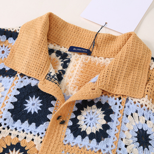 <span class=keywords><strong>Polo</strong></span> a Maniche Corte Estiva con Logo Personalizzato OEM, Cardigan Casual in Maglia <span class=keywords><strong>Jacquard</strong></span> all'Uncinetto - Product Image 4