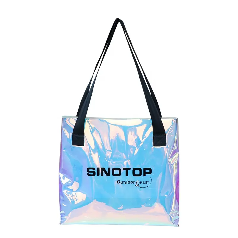 방수 여성 재사용 패션 홀로그램 토트 백 투명 인쇄 로고 사용자 정의 OEM 1 PE 가방/PVC 가방