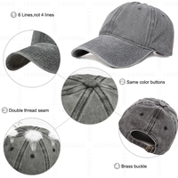 Effenkleurige retro katoenen 6-panel petten, custom logo borduring, gewassen vintage distressed stijl, dad hats