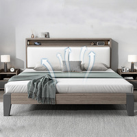 Ensemble de meubles de chambre à coucher de luxe King Size en cuir design Lit de rangement multifonction moderne en bois massif Light Up-Holstered Queen