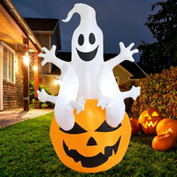 Citrouille fantôme gonflable d'Halloween de 1,80 m avec lumières LED, décoration extérieure gonflable pour jardin, pelouse, fête, décorations de vacances