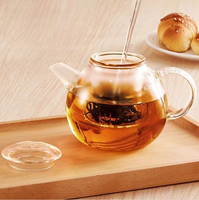 Bouilloire en verre borosilicate haute résistance, résistante aux flammes directes, avec filtre, capacité 500 ml, soufflée à la main, ensemble de thé
