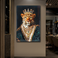 Décoration murale en résine encadrée, impression époxy effet mouillé, portrait de léopard, œuvre d'art brillante de luxe