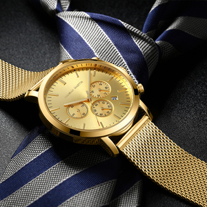 Reloj cronógrafo para hombre con logotipo personalizado, OEM, ODM, caja de acero inoxidable, correa de malla, calendario, plateado, de cuarzo, para hombre. - Product Image 2