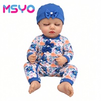 Boneka Bayi Reborn Vinyl MSYO 45cm Interaktif, Bisa Menangis, Tersenyum, Tidur, Suara Realistis, Jumpsuit Biru Bermotif Bunga, Topi, Pita untuk Anak-anak