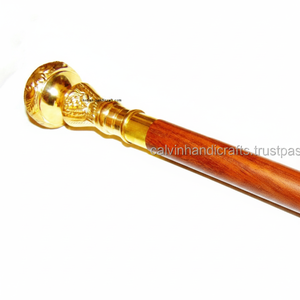 Bastones de Caminar de Latón y Madera de Diseño - Estilo Vintage con Mango Dorado en Forma de T de 36 Pulgadas, Bastones de Senderismo para Hombre CHWS1167 - Product Image 1