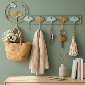 Riel de metal con diseño de ventilador, 6 ganchos, organizador minimalista multifuncional que ahorra espacio para llaves, bolsos, bufandas - Product Image 6