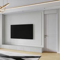 Meuble TV moderne avec rangement, laqué blanc, pour hall d'hôtel, rotin doré, crème sauge, style Japandi