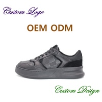 Baskets noires de luxe personnalisées, chaussures de sport rondes pieds nus respirantes et antidérapantes en cuir