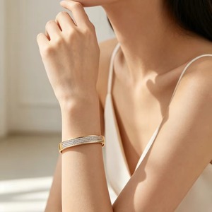 Bracelet jonc étanche en acier inoxydable CZ, fin et large, deux tailles, or, argent, or rose, bijoux cadeau - Product Image 2