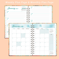 Agenda hebdomadaire et mensuel 2027, reliure spirale, design mignon chat, chien, fleurs, pour fournitures de bureau et scolaires