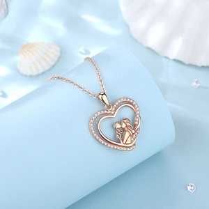 Tốt Nhất Bán 925 Sterling Silver <span class=keywords><strong>Rose</strong></span> <span class=keywords><strong>Gold</strong></span> Plated Mẹ Và Trẻ Em Thiết Kế Hình Trái Tim Mặt Dây Chuyền Vòng Cổ Cho Món Quà Ngày Của Mẹ - Product Image 2