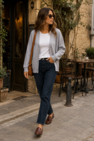 Cardigan en maille fine à col en V pour femme, vente en gros, faible MOQ, échantillon rapide, logo personnalisé, léger, boutonné, prix d'usine